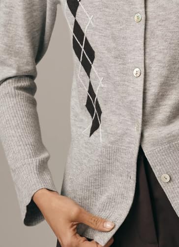 Lightweight Argyle Cardigan Sweaters for Women 2025 Fall Outfits Button Down Crewneck Knit Sweater Tops4