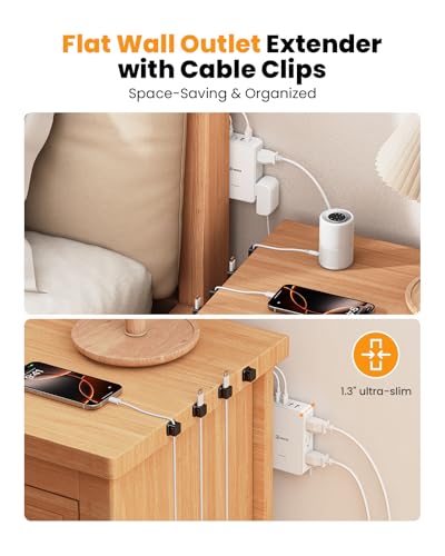 HONIZER Extensión con 6 Tomas Laterales AC, Toma de Pared Plana, USB C PD 20W miniatura 5