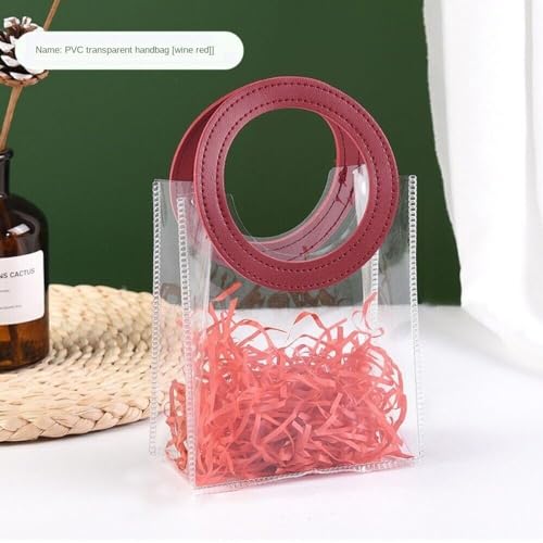 Image of SATYAM KRAFT 6 Pcs Transparent Reusable Leather Goodie Bags | Elegant Gift Bags for Her /Him Wedding Return Favors, Engagement Hampers, Marriage, Birthday & Festival Gifting | Handle Hamper Shopping Carry Bags (Red Round (20 x 18 cm))