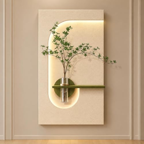 Decoración de Pared 3D, Escultura Texturizada con LED y Jarrón de Cristal