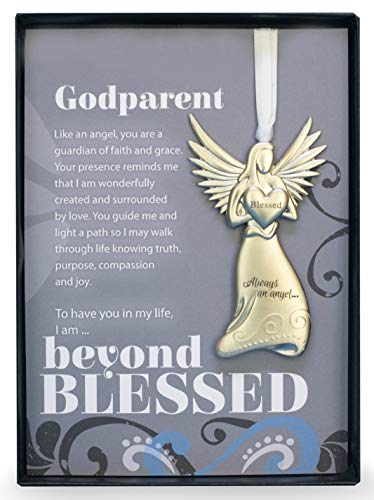 Beautiful Silver Finish Metal Angel with Beyond Blessed Poem - Gift for Godparent from Godchild on Baptism, Christening Day, Godparent Proposal