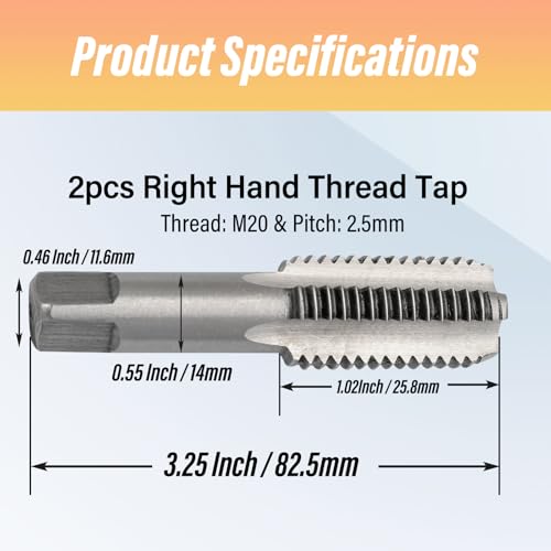 Image of 2pcs M20x2.5 Tap, M20 Metric Thread Right Hand Tapping Tool, HSS Thread Milling Taps (M20 x 2.5, 1 Pair)