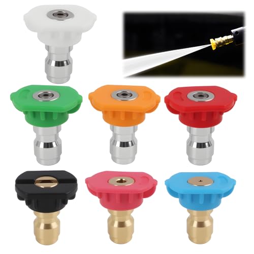 7-Piece Pressure Washer Spray Nozzle Tips Set, Quick Release 1/4 Inch Connection, Multi-Degree Nozzles for Versatile Cleaning - for Cars, Gardens, Patios, and More