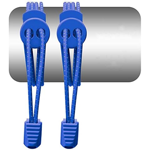 [3 Pairs] Elastic No Tie Shoe Laces - Reflective Elastic Shoelaces 100cm with Lock for Adults and Kids Running Shoes - Quick Lacing System - Blue Cover