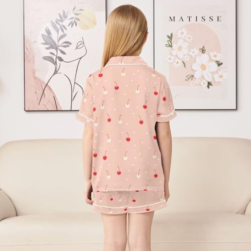 ALAZA Cherry Fruit Cute Satin Pajamas Set Short Sleeve Button Down Sleepwear Summer Pjs 2 Piece4