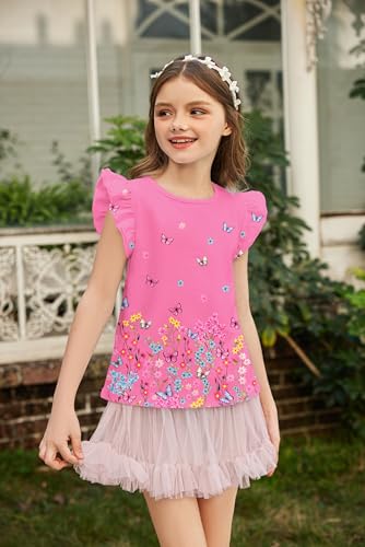 Image of Arshiner Girls Shirts Ruffle Short Sleeve Summer Cute Casual Crewneck Tops Blouse Tee