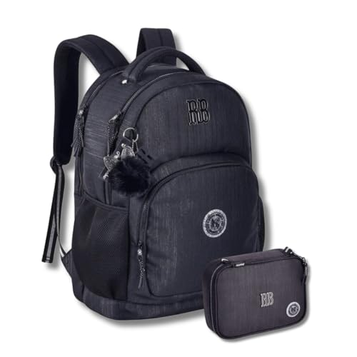 Kit Mochila Costas Estojo Box 36 Elásticos Infantil Rebecca Bonbon Clio Preta 25 Litros