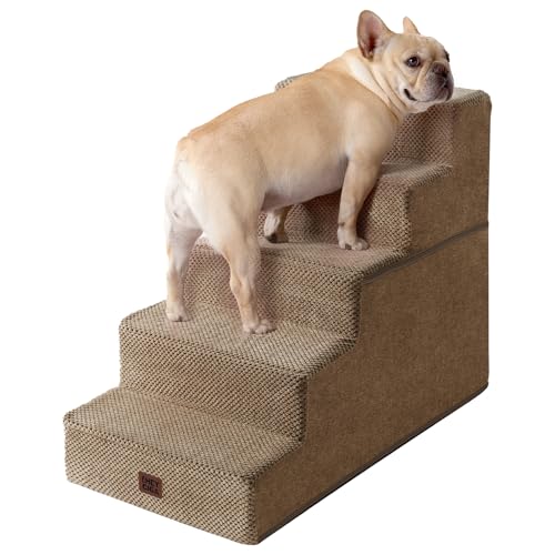 Image of EHEYCIGA Dog Stairs for High Bed 22.5 inch H, 5-Step Dog Steps for Bed, Pet Steps for Small Dogs and Cats, Non-Slip Balanced Pet Ramp Indoor, Camel