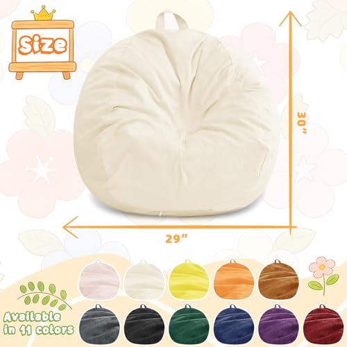 Image of Bean Bag Chairs for Kids - 2.5FT Round Memory Foam Furniture BeanBag Chair - Kids /Teens Bean Bag Sofa with Soft Micro Fiber Cover - Fluffy Couch for Playroom Living Room Bedroom, Ivory