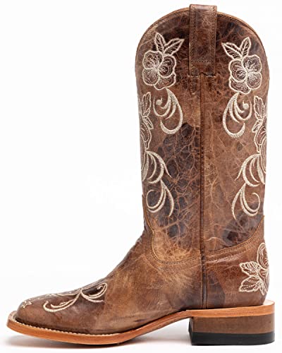 Shyanne Women's Lasy Floral Embroidered Western Boot Broad Square Toe Brown 10 M US3