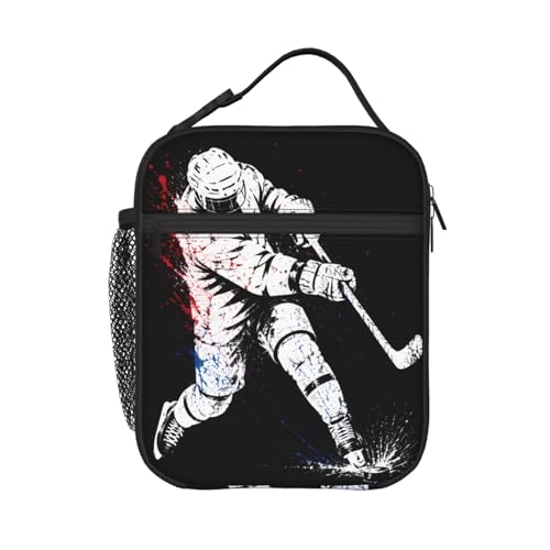 KiuLoam Insulated Lunch Box Vintage Ice Hockey Player Reusable Lunch Bag With Shoulder Strap For Women/Men/Girls/Boys Lunchbox Meal Tote Bag