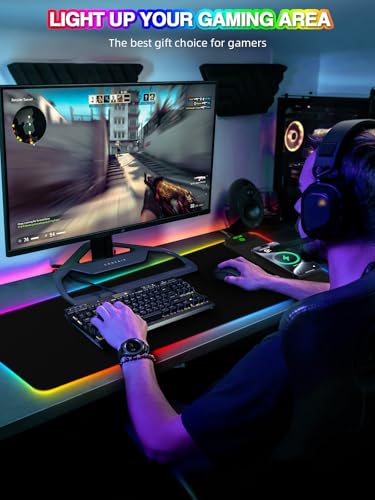 Image of Magnetic Charging Mouse Pad, 31.5x11.81 Inch XL Gaming Mousepad, 11+5 RGB Lighting Modes, Home Office Large Desk Pad with Ultra-Smooth Surface, Non-Slip, Waterproof Keyboard Pad Classic Black Desk Mat