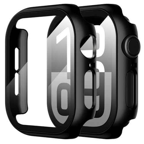 Vauki 2 Pezzi Cover per Apple Watch Series 6 / SE/Serie 5 / Series 4 44mm Vetro Temperato Pellicola Protettiva, Protezione Totale HD Clear, Tocco Sensibile, PC Rigido Ultrasottil Case Custodia, Nero