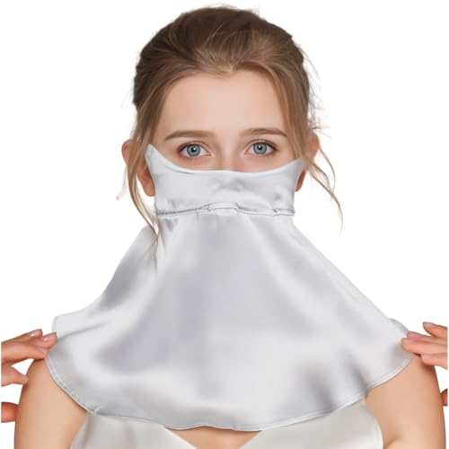 Mulberry Silk Sun Protection Mask - UPF 50+ Hybrid Face Mask and Neck Gaiter for Women (Silver Grey)