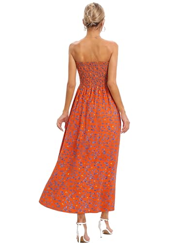 Image of Aigeman Women Strapless Tube Maxi Dress Flowy Swing Long Beach Sundress Sleeveless Boho Summer Dress with Pokets 330