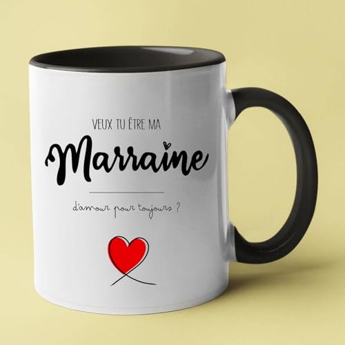 Taza personalizada '¿Quieres ser mi madrina', taza de cerámica con mensaje de amor, blanco y negro
