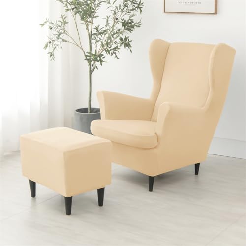 Funda elástica para sillón orejero con otomana que renueva y protege muebles de spandex 7