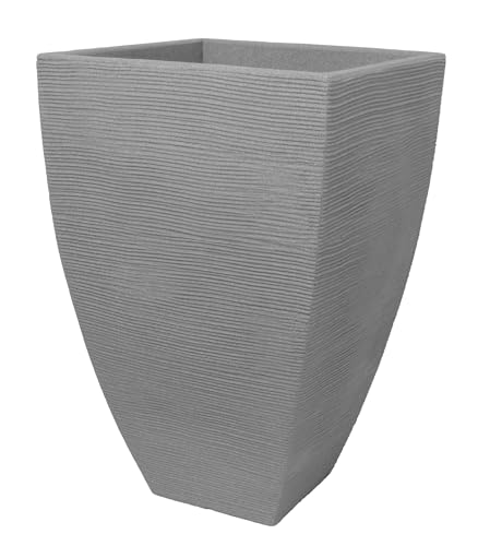 Geli Pflanzkübel Rillentopf quadratisch hoch aus Kunststoff, Farbe:Zement-grau