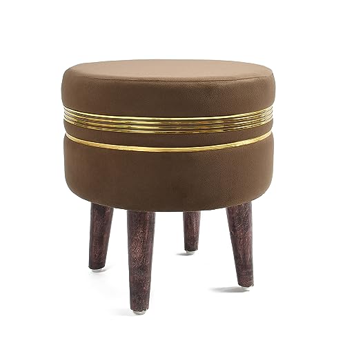 Image of NACIA Velvet Ottoman Pouffes Stool for Living Room Wooden Sitting Furniture Footrest Footstool for Foot Rest Upholstered Foam Cushioned Puffy for Home Decor, Dressing Table Stool (17 inch Height, Coffee)