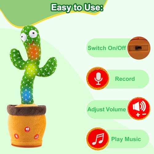 Image of Ayeboovi Dancing Talking Cactus Baby Toys Interactive Toy Repeating Records What You Say Volume Adjustable Singing Cactus Toddler Games with 120 Songs Easter Basket Stuffers for Kids