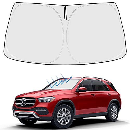 Image of Proadsy Windshield Sun Shade Custom Fit Mercedes Benz GLE 2020-2024 2026 4-Layer Foldable Front Sunshade Protector Sun Visor Blocks UV Rays Keep Car Cooler