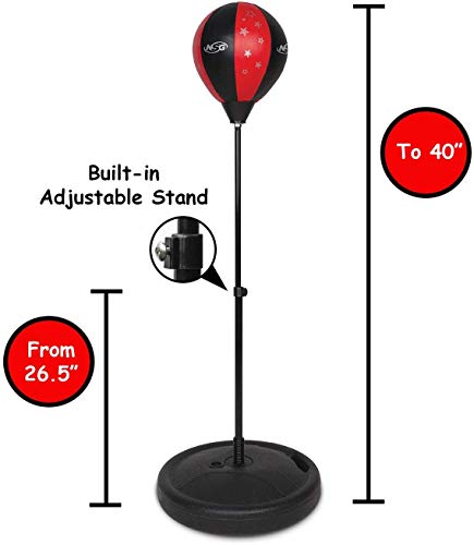 NSG Punching Bag and Boxing Gloves Set for Kids - Freestanding Base Punching Ball with Spring Loaded Height Adjustable Stand, Junior Boxing Gloves, and Hand Pump - Ages 3+