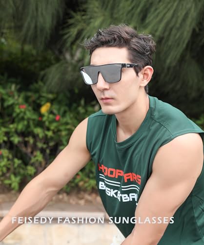 Image of FEISEDY Sunglasses for Women Men, Fashion Mirrored Single Lens Shades | 80s Rave Neon Oversized Sun Glasses, Driving Beach UV400 Sunnies B2996