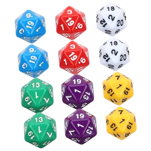 BESPORTBLE Dados Acrílicos De 20 Caras 12 Piezas Multicolor para Juegos De Mesa y Aula, Juego Poliédrico Educativo para Niños y Adultos, Dados Resistentes para Fiesta y Aprendizaje