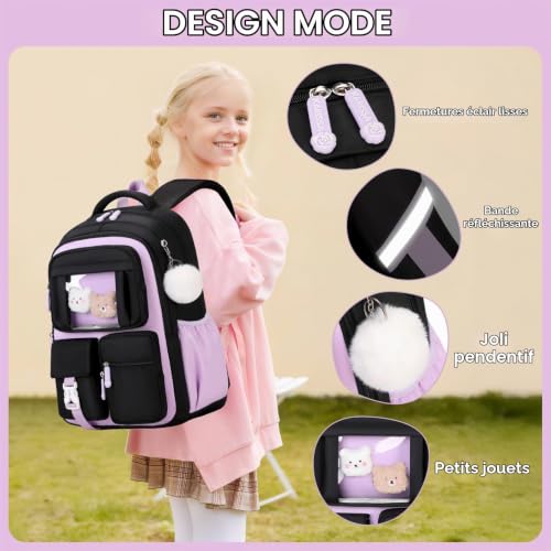Amythe Cartable Fille Primaire, Sac à Dos Respirant CP CE1 CE2 CM1 CM2 – vue 3