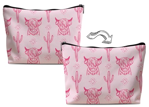 Image of Cow Makeup Bag - Cowgirl Stuff, Gifts for Women - Leather Cow Pattern