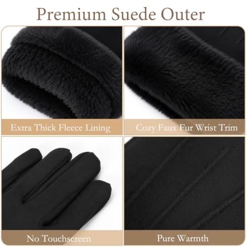  Women's Suede Faux Fur Trim Gloves - image 3