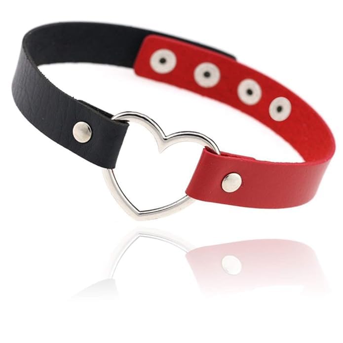 El Regalo Vintage PU Leather Love Heart Choker Necklace for Girls/Women- Western Gothic Punk Collar Choker Necklace (Red & Black) (B0D761BRN2) Amazon Price History, Amazon Price Tracker