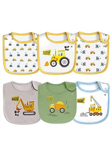 Maiwa 6 Pack Waterproof Cotton Baby Bibs with Snaps for baby boys girls teething drooling and feeding