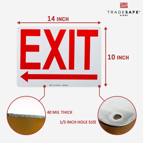 Tradesafe Exit Sign - Exit Signs With Left Arrow, Quick Install Aluminum Safety Sign, Light Reflective, Uv-Resistant, Waterproof, 14” X 10” Exit Left Signs For Business #TOP2