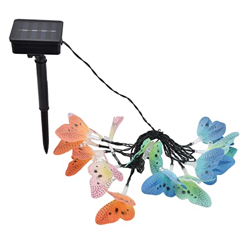 12 LED IP44 impermeable coloridas mariposas lámpara cadena de plástico,Cadena de luz solar, luces de PVC con soporte para césped jardín patio, luz solar