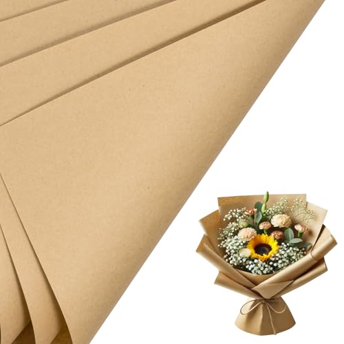 RUSPEPA 20 Sheets Kraft Flower Wrapping Paper Reversible Floral Bouquet Paper Kraft Solid Color Design for Birthday Florist Supply Wedding Valentines Day Mothers Day and DIY Crafts