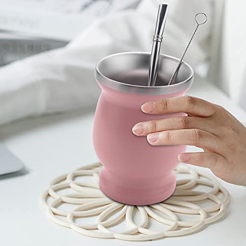 SNOWINSPRING Yerba Mate KüRbis - Juego de tazas de té de doble pared (acero inoxidable, 1 bombilla, pajita de paja… - Imagen 3