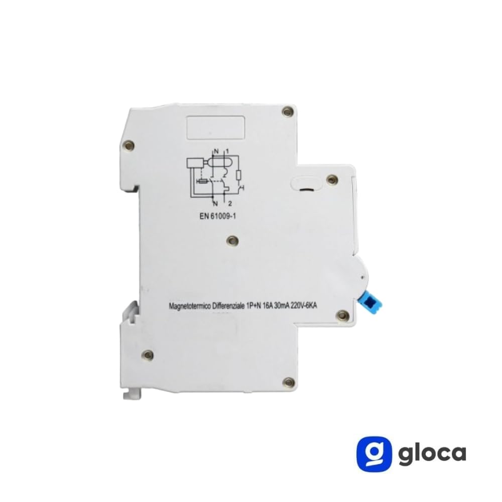 gloca Interruttore Magnetotermico Differenziale 1P+N 16A 30mA 220V 6KA 1 Modulo DIN C16