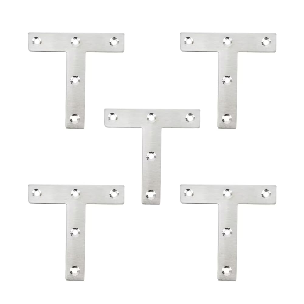 T-Shaped Stainless Steel Repair Brackets – – Corner Angle Braces & Flat Fixing Plates for Joining and Reinforcing Furniture – 50x50 / 60x60 / 80x80 / 120x120mm, 1.2–2mm Thick (5, 80x80x1.2mm)