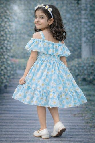Image of Buy & Try Girls Summer Lightweight Georgette Floral Printed Frock Dress, Sleeveless Princess for Baby Girls, Stylish Fancy Kids Party & Casual Outfit