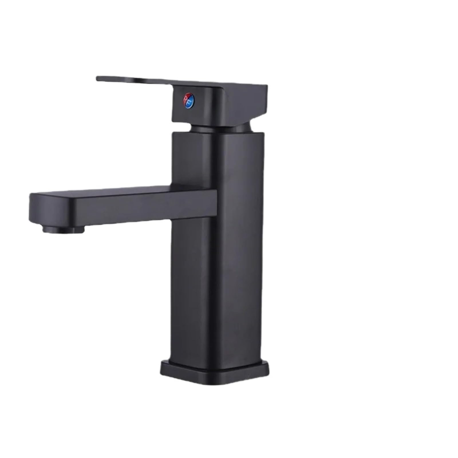 Grifo mezclador para lavabo de baño moderno, monomando cuadrado negro sobre encimera