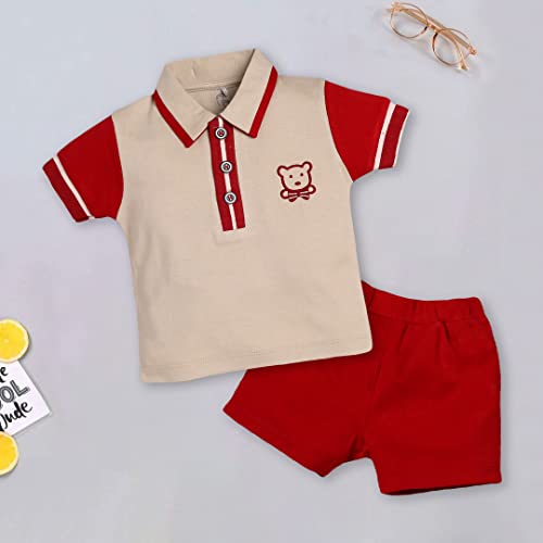 Image of BABY GO Baby Boys & Baby Girls Cotton Clothing Set | Newborn Infant T-Shirt & Shorts Combo | Soft Breathable Summer Outfit | Cute Printed Top with Elastic Waist Shorts | Casual Daily Wear Set