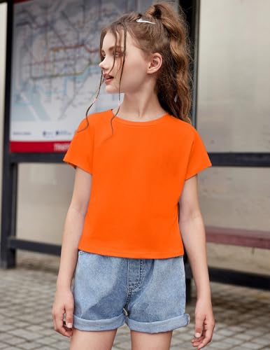 Image of Arshiner Girls Shirt Crop Tops Short Sleeve Summer Drop Shoulder Batwing Sleeve Crewneck Loose T Shirt Tee
