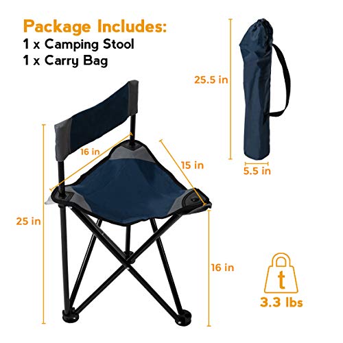 Pacific Pass Folding Tripod Chair Lightweight Portable Camping Chair Easy Carried Sports Camp Chair with Carry Bag for Camping, Fishing, Hiking, Outdoor, Hunting
