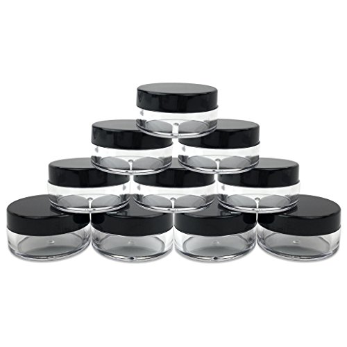 Beauticom 40pcs 10 Gram (0.35 oz) Plastic Pot Jars – BPA Free Clear Round Acrylic Container for Travel, Cosmetic, Makeup, Bead, Sample, Lip Balm, Candy, Herbs, Eye Shadow 10g/10ml (Black Lid) - Thumbnail 3