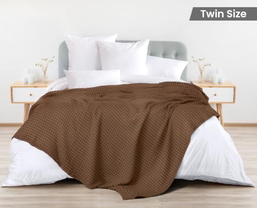 Image of Utopia Bedding 100% Cotton Waffle Blanket Twin Size Brown, 90x72 Inch
