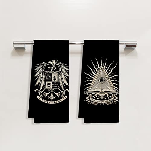 Dark Memento Mori The Undead Gothic Macabre Art Kitchen Towels Dish Towels Set Of 4,Gothic Skull Halloween Kitchen Hand Towels,Skull Lovers Gifts,Tarot Lovers Gifts #TOP2