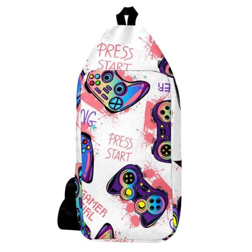 Sac à dos à bandoulière avec joystick rose éclaboussé multicolore