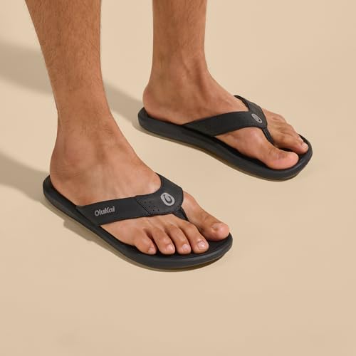 Image of OLUKAI Pili Men's Leather Sandals, Sleek & Versatile Design, Comfortable & Waterproof Straps, Arch Support & Everyday Wear