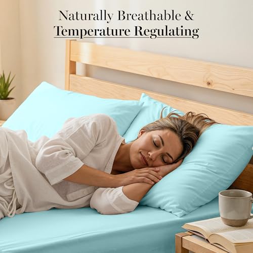 Casa Platino 100% Egyptian Cotton Sheets Twin Size Set - 4 Pcs (1 Flat, 1 Fitted, 2 Pillowcases)- Ultra Smooth Sateen Weave Bed Sheets Set with 15" Deep Pockets - Blue Sky